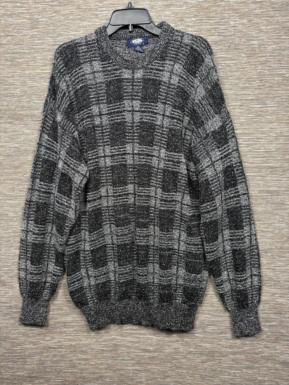 Knights Bridge Sweater Mens 3XL Black Gray Check Crewneck Pullover Long Sleeve